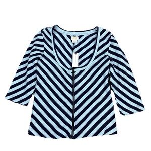 Maeve Anthropologie Women Blue Top Scoop Neck Zip Chevron Stripe Nautical M NWT